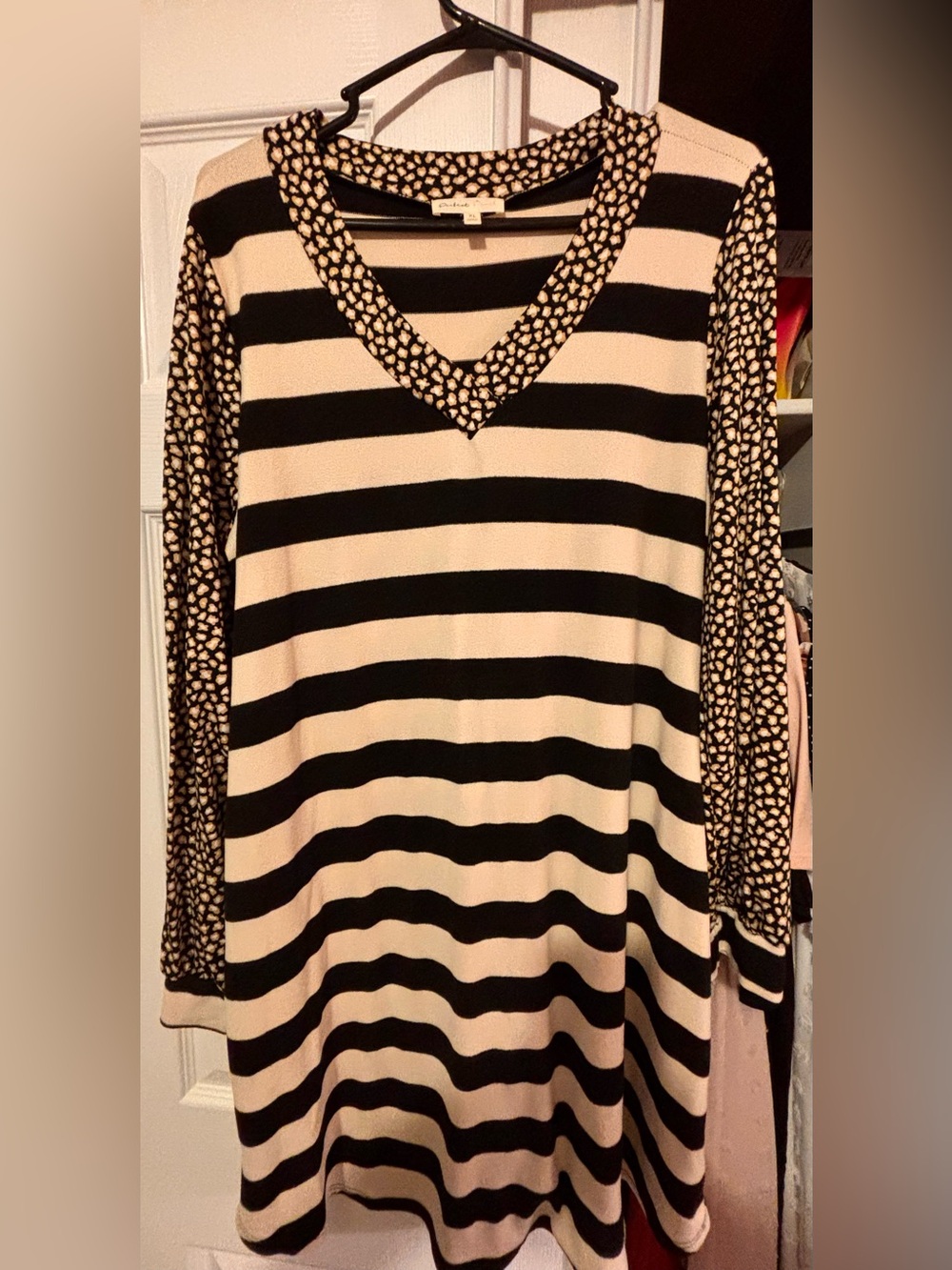Perfect Peach boutique Striped V-Neck Mini Dress in Black and Cream